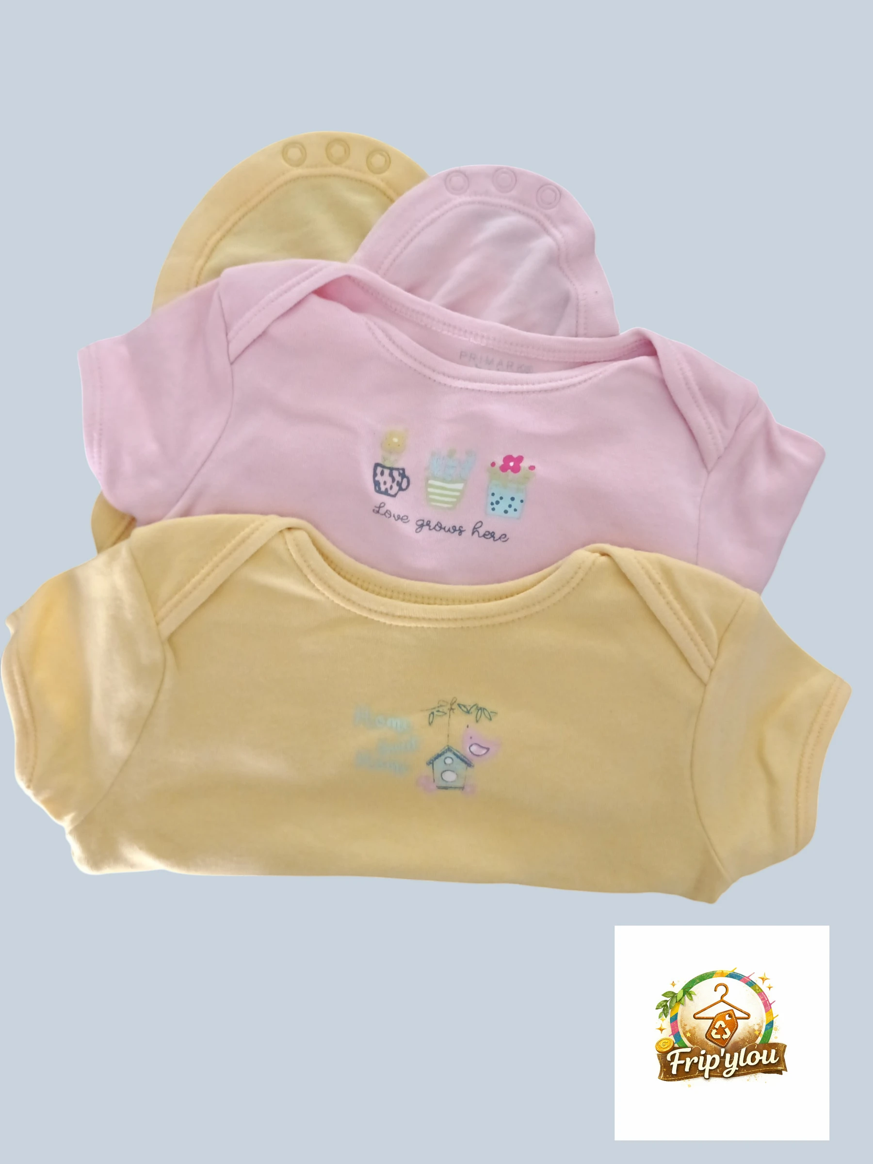 Lot de 2 bodies bébé fille rose et jaune pastel A1755